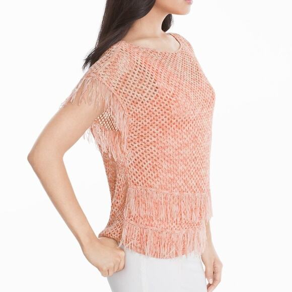 WHBM Peach Colored Fringe Pullover Sweater Size Medium (Runs Large) - Picture 3 of 11